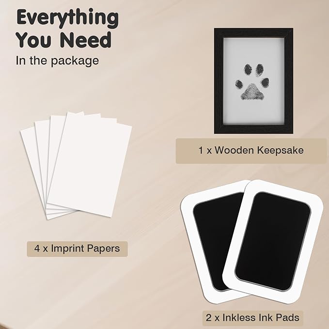 Inkless Paw Print Kit for Dogs,Cats & Babies - Clean Touch Dog Nose & Baby Handprint Kit,Mess Free Dog Paw Print Kit,2-Pcs Ink Pads & 1 Wooden Frame - Keepsake Gifts for Pet Lovers,New Moms