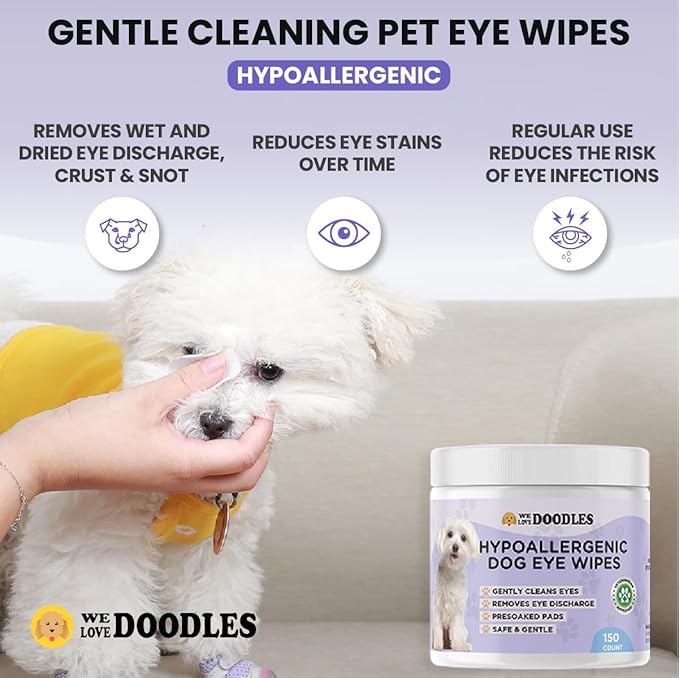We Love Doodles Dog Eye Wipes & Metal Dog Comb Bundle - Pre-Soaked Eye Wipes for Dogs, Tear Stain Remover for Dogs, Pet Eye Wipes, Dog Eye Cleaner, Dematting Comb for Dogs, Dematting Comb for Dogs