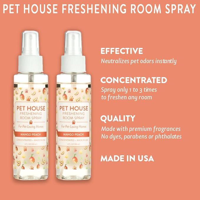 One Fur All Concentrated Room Spray 4 OZ Dog and Cat Friendly Air Freshener for Pet Odor, Mango Peach, Pack of 2