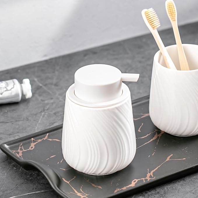 Foam Hand Soap Dispenser - 13.5 oz Ceramic foaming Hand soap Dispenser with Easy-to-Press Pump for Bathroom refillable Liquid Hand soap Dispenser (Foam-White)