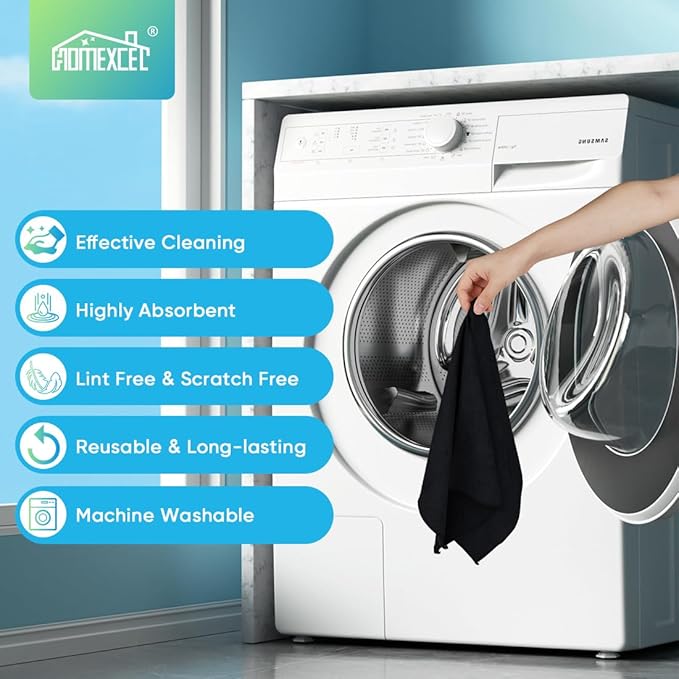 HOMEXCEL Black Microfiber Cleaning Cloth, 24 Pack Cleaning Towels for Kitchen, Lint Free, Scratch-Free, Highly Absorbent, and Reusable Cleaning Rags for House, Window and Glass, Cars, 11.5 X11.5 inch