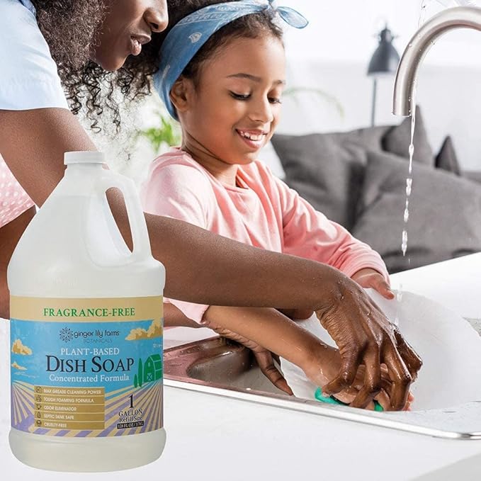Ginger Lily Farms Botanicals Plant-Based Liquid Dish Soap, Concentrated Formula with Max Grease Cleaning Power, Cruelty-Free, Fragrance-Free, 1 Gallon Refill (Pack of 4)