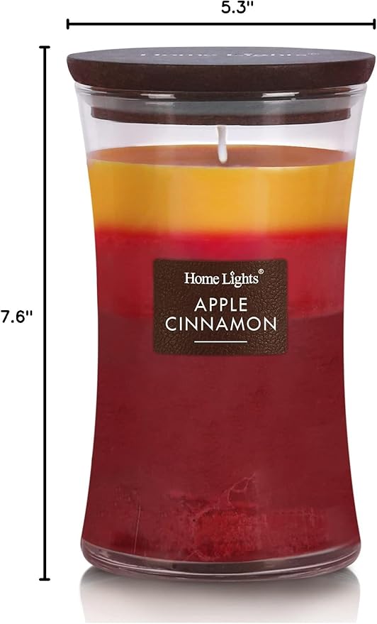HomeLights 3-Layer Candles for Home Scented, 21.52 OZ Natural Soy Wax Scented Candles Burns Up to 100 Hours, Large Jar, Apple Cinnamon