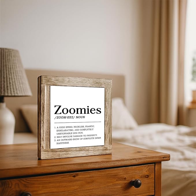 Funny Pet Wooden Box Sign, Zoomies Definition Sign, Rustic Pet Decor for Tabletop or Shelf, Dog Lover Gift, Modern Farmhouse Style Decor 5.9x5.9 Inches