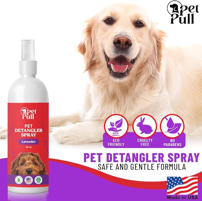 Detangler Spray - Dog Grooming Puppy Detangler Spray to Comb Through Knots, Mats, and Tangles - Detangling Spay for Dogs Pet Lavender Scent - Made in The USA (16 Oz)