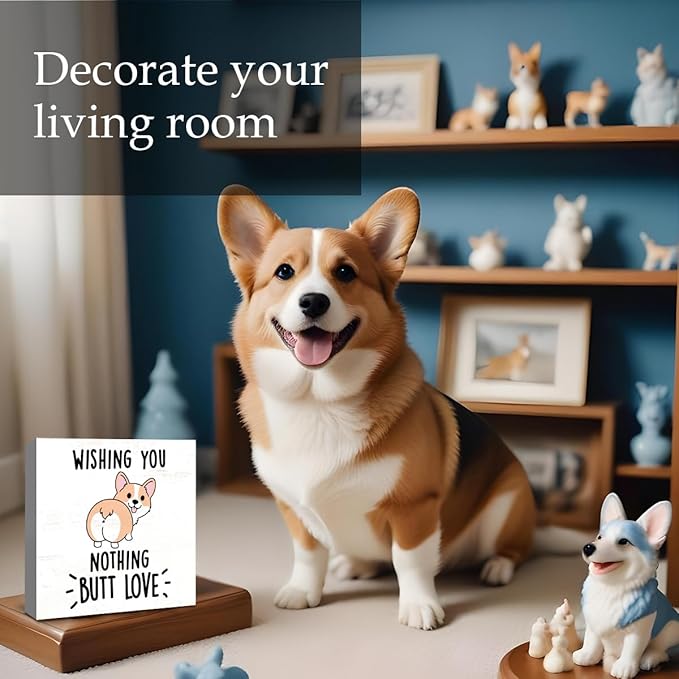 Corgi Gifts For Women, Christmas Corgi Dog Decorations, Funny Wishing For Nothing But Love Wood Box Sign Block for Shelf Tabletop Decor, Kitchen Office Farmhouse Bathroom Decor, 5 x 5 Inch