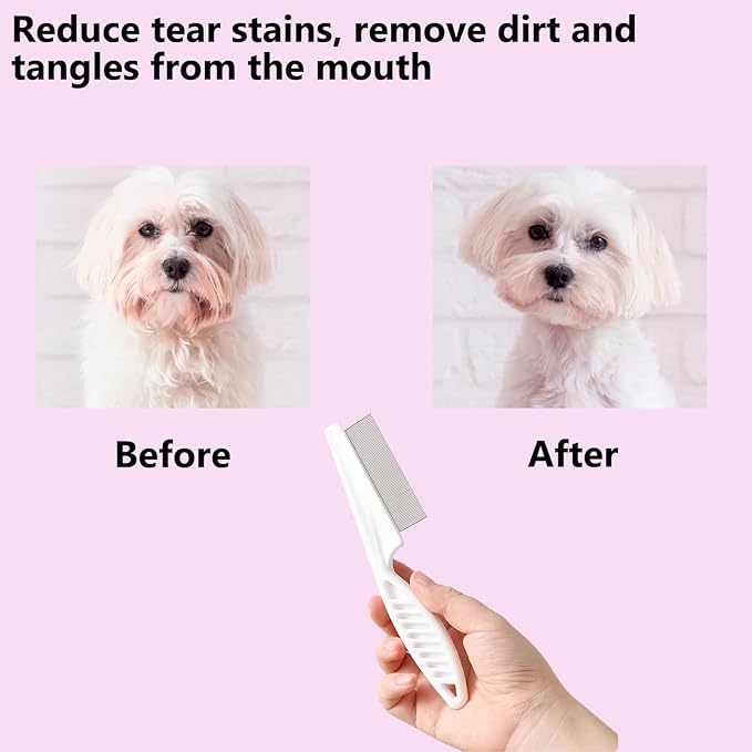 Flea Comb for Dogs, Dog Face Comb Brush, Grooming Tool for Pets Dogs and Cats, Pet Hair Brush Fine Tooth Tear Stain Remover, Multifunctional Pet Hair Grooming Comb Stainless Massage Comb