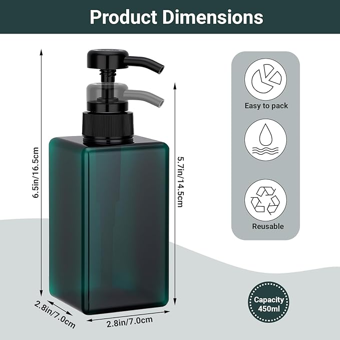 Suream 3Packs Empty Pump Shampoo Bottles, 15oz/450ml Refillable Conditioner Dispenser for Bathroom, Reusable Liquid Dispenser Bottle for Kitchen Sink, Laundry Room, Salon, SPA, Restaurant, Blue