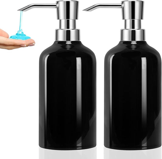 Ceramic Black Soap Dispenser Bathroom, 2 Pcs 16.9oz Hand Soap Dispenser for Kitchen, Hotel
