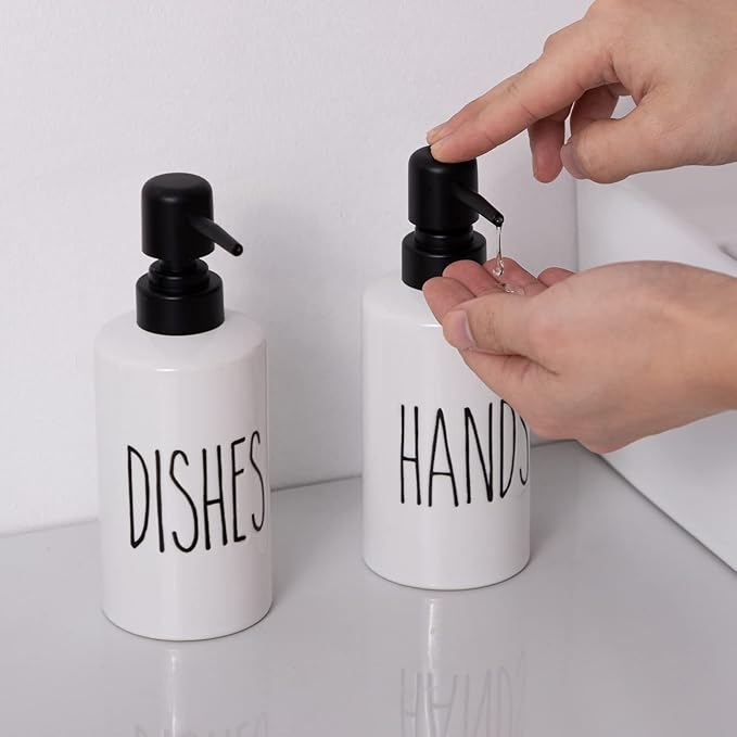 FE Dish Soap Dispenser for Kitchen, 10oz Ceramic Soap Dispenserr for Bathroom with Plastic Pump(Dishes)