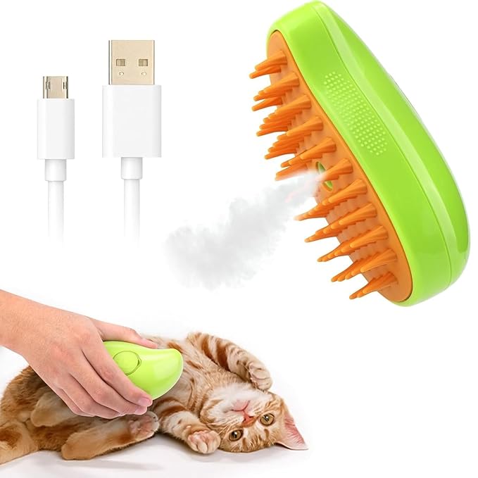 Steamy Cat Brush, Steamy Brush for Massage, Pet Hair Removal Comb for Cat and Dog (Banana)