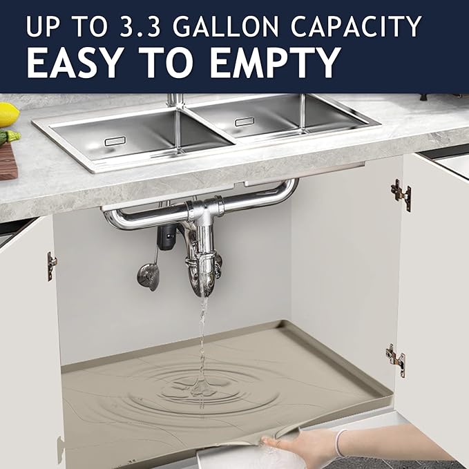 Heavy Duty Silicone Under Sink Mats for Kitchen Waterproof 40" x 19", Extra Thick Under Sink Rubber Mat Drip Tray, Raised Edge Under Sink Liner,Prevent Drips, Leaks, Spills,Brown