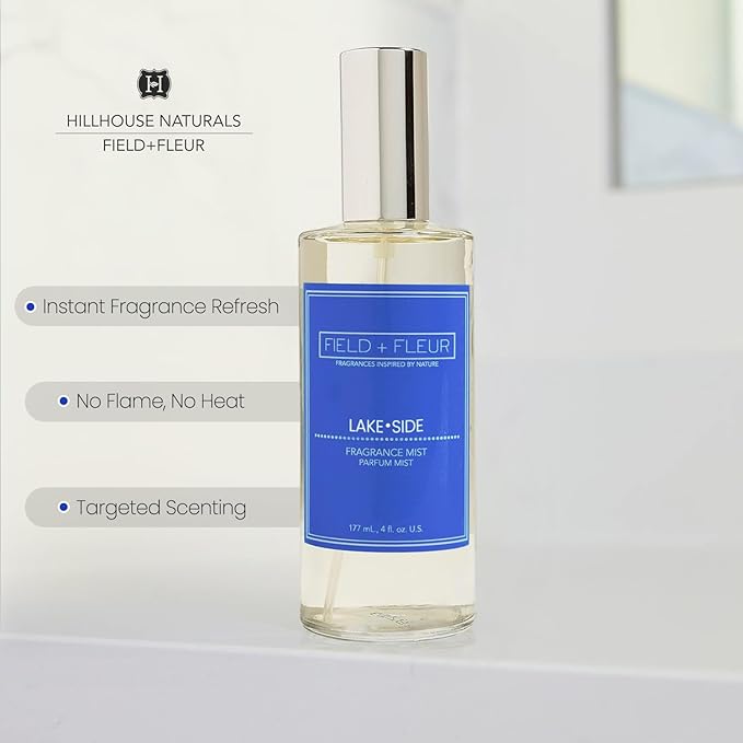 FIELD FLEUR Natural Room and Linen Spray, Non-Toxic Fragrance Mist With scents of amber, aquatic accords, citrus & coconut– Long-Lasting Room Spray for Home, Bedding – Made in USA, 4oz – Lake Side