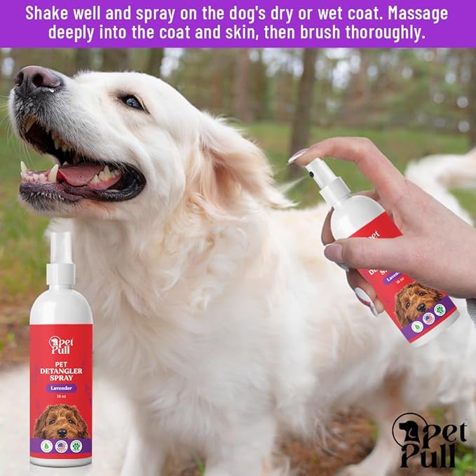 Detangler Spray - Dog Grooming Puppy Detangler Spray to Comb Through Knots, Mats, and Tangles - Detangling Spay for Dogs Pet Lavender Scent - Made in The USA (16 Oz)
