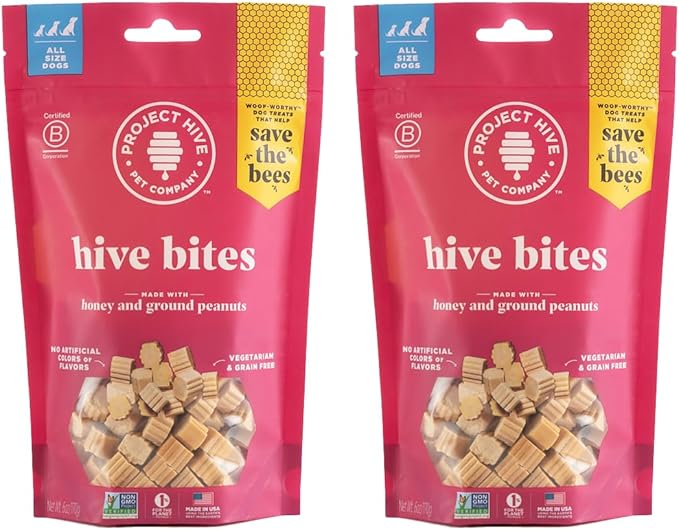 Hive Dog Training Treats 2 Pack Ñ Healthy, Non-GMO Project Verified, Natural Peanut Butter Flavored, Vegetarian, Grain Free Dog Treat for Small and Large Dogs, Made in The USA
