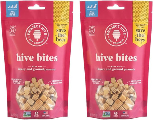 Hive Dog Training Treats 2 Pack Ñ Healthy, Non-GMO Project Verified, Natural Peanut Butter Flavored, Vegetarian, Grain Free Dog Treat for Small and Large Dogs, Made in The USA
