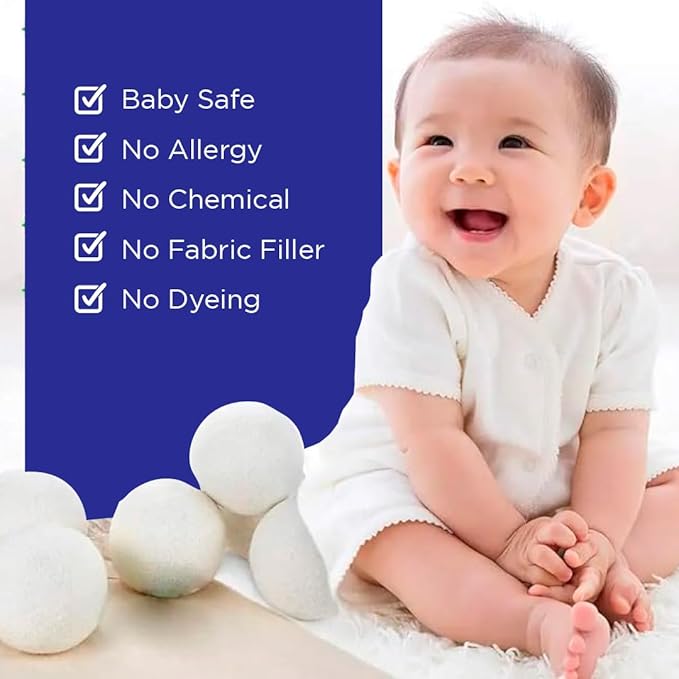 Generic Wool Dryer Balls Organic -Premium Wool from New Zealand - New XL Pure 6 Pack Wool Sheep Dryer Ball-XL Premium Natural Fabric Softener - Laundry Balls for Dryer, White