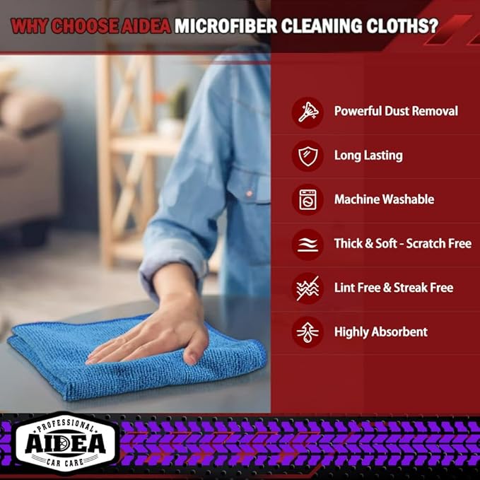 AIDEA Microfiber Cleaning Cloth, 150PK, Microfiber Towels for Cars, Premium All Purpose Car Cloth, Lint Free Rags, Absorbent Towels for SUVs, House, Kitchen, Window, 12"×12"