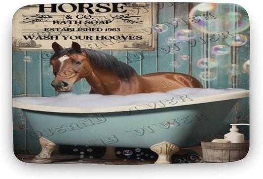 Horse Wash Your Paws Bath Mat,Cute Cartoon Horse Bathroom Rugs with Non Slip Backing,Washable Cover Floor Rug Carpets Floor Mat 16"x24"