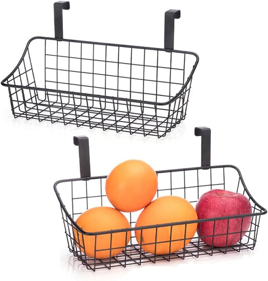 LeleCAT Over Cabinet Door Basket with hook Grid Storage Basket, Kitchen Storage Organizer,Over Cabinet Door Organizer,Hanging it behind a door or on a railing, Small, BLack,2 Pack