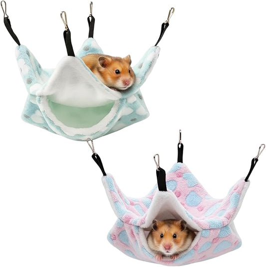 2Set of Ferret Hammock, Rat Hammock, Small Heart-Shaped Cage Accessories for Rats, Guinea Pigs, Chinchillas, Green and Pink
