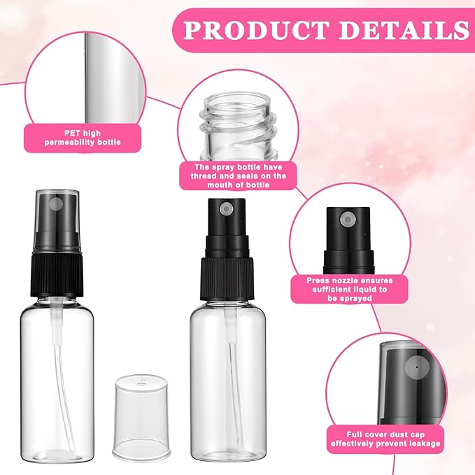 100 Pcs Mini Clear Spray Bottles 1 oz/30ml Clear Fine Mist Spray Bottle with 5 Pcs Funnels Plastic Empty Refillable Spray-Bottle for Cleaning, Plants, Misting, Skin Care
