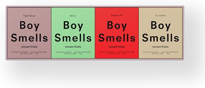 Boy Smells Essentials Votive Quad Gift Set – 4-Piece Mini Soy Wax Candle Collection for Home Fragrance & Gifting – 3oz Each
