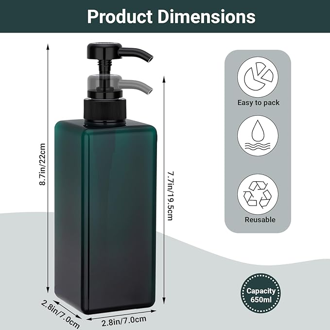 Suream Shampoo Dispenser Bottle - 22oz/650ml, Plastic Body Lotion Bottles with Pump, 3Packs Large Capatity Empty Containers for Bathroom Shower, Lotion, Liquid Soap, Baby Care, Hand Care, Massage Oil