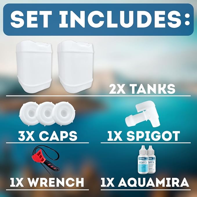 5-Gallon Stackable Water Storage Containers, Water Treatment,5 Gallons w/3 Lids + 1 Spigot, Easy Fill, Survial Supply Emergency Water Storage for Disaster Preparedness, 10 Gallon (2 Tanks)