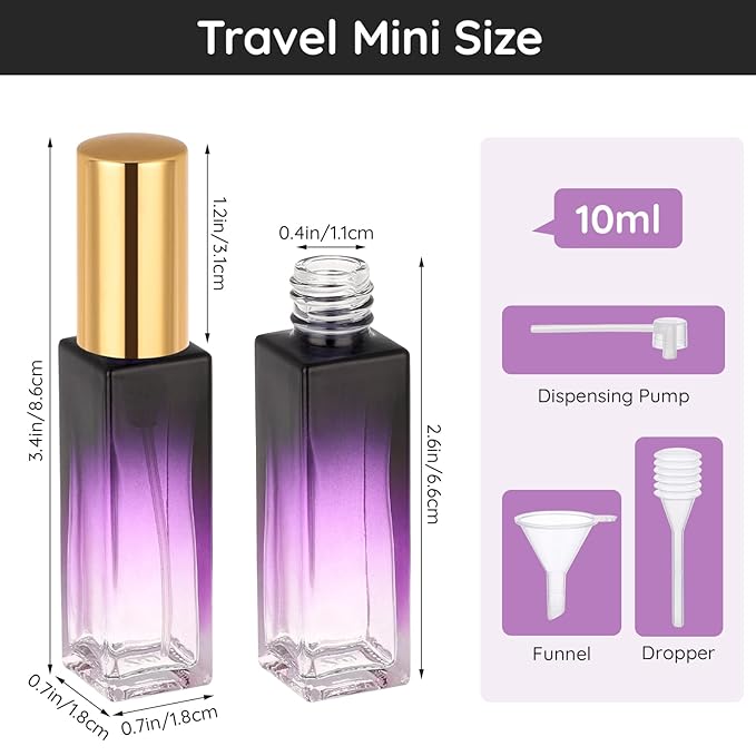 Segbeauty 0.34oz Travel Perfume Refillable Bottle, 5pcs Glass Mini Glass Perfume Atomizer Travel, 10ml Empty Cologne Atomizer Bottles, Small Cologne Sprayer with Transfer Tools Set for Refill