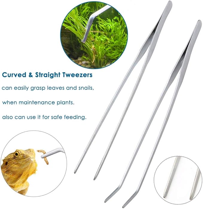 Capetsma Aquascape Long Stainless Steel Plant Tools Set - Aquarium Tweezers, Scissors, Spatula, Algae Scrapers - Fish Tank Cleaning Kit