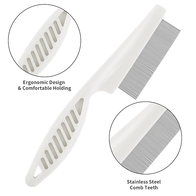 TIESOME 2PCS Stainless Steel Flea Comb for Dogs Cats, Tear Stain Remover Promotes Hair Growth Removes Loose Hair Fleas Dual-Size Groom Brush for All Breeds