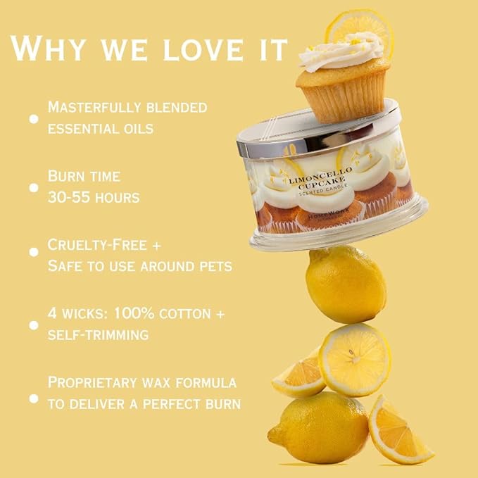 HomeWorx by SLATKIN + CO. Candle- Limoncello Cupcake, 18 oz. Premium Scented Candle - 30-55 Hours Burn Time
