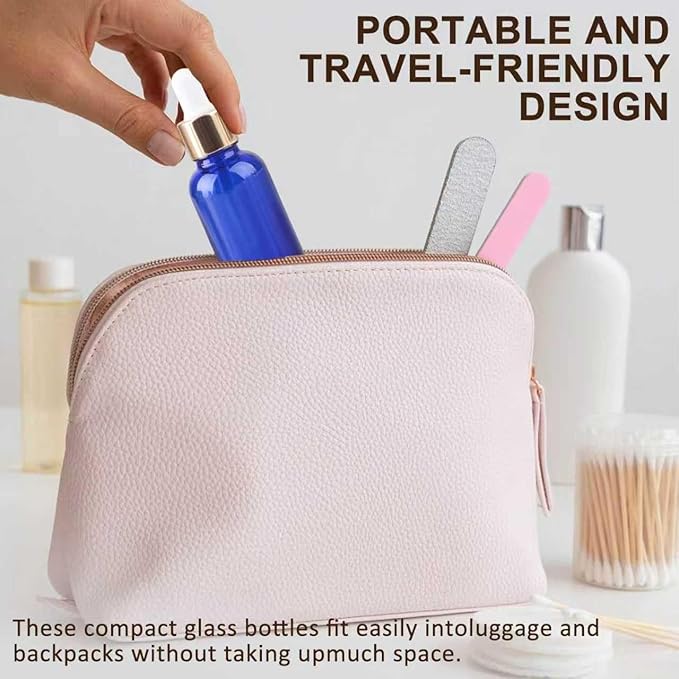 1 oz Dropper Bottles for Essential Oils，12Pack Blue Glass Bottles with Glass Eye Dropper Leak Proof Travel Dispenser Bottle for Essential Oils,tincture, Aromatherapy, Chemistry Lab Chemicals