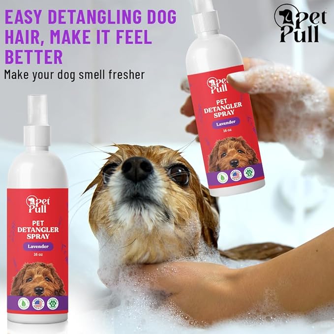 Detangler Spray - Dog Grooming Puppy Detangler Spray to Comb Through Knots, Mats, and Tangles - Detangling Spay for Dogs Pet Lavender Scent - Made in The USA (16 Oz)