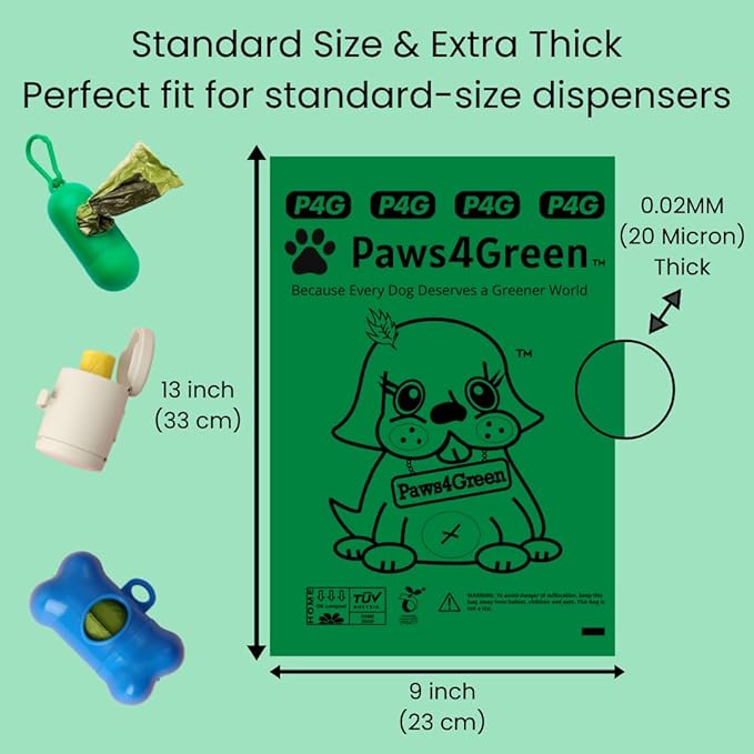 100% Certified Home Compostable Poop Bags (135 Count 9 Rolls), Extra Thick (20 Micron) Leak Proof, Unscented Standard Size 9 X 13'', Plant Based, ASTM D6400 & EN 13432 Compliant