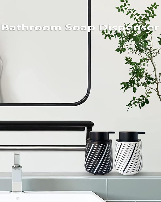 Chic Soap Dispenser Bathroom Ceramic Hand Foam Soap Dispenser for Bathroom Deco 12ounce Refillable Liquid Dispenser for Kitchen (Black)