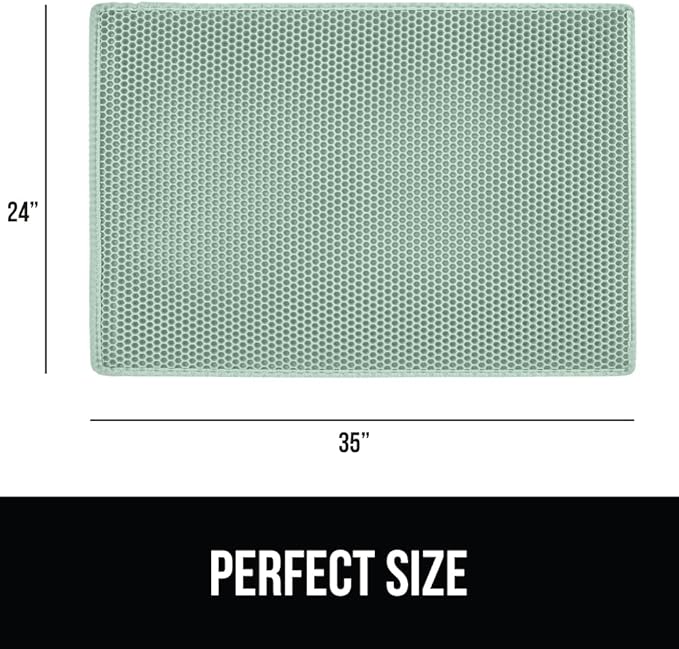 GORILLA GRIP Honeycomb Cat Litter Box Mat, 35x24 Two Layer Trapping Waste Mats, Soft On Paws, Litter Box Supplies and Essentials for Indoor Cats, Traps Excess, Water Resistant for Floors, Sage