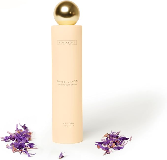 Benevolence LA Sunset Canopy Room Spray | Patchouli & Ebony | 3.4oz | Versatile Home Fragrance, Pillow & Linen Spray | Low VOC, No Alcohol | Malibu Sands Collection