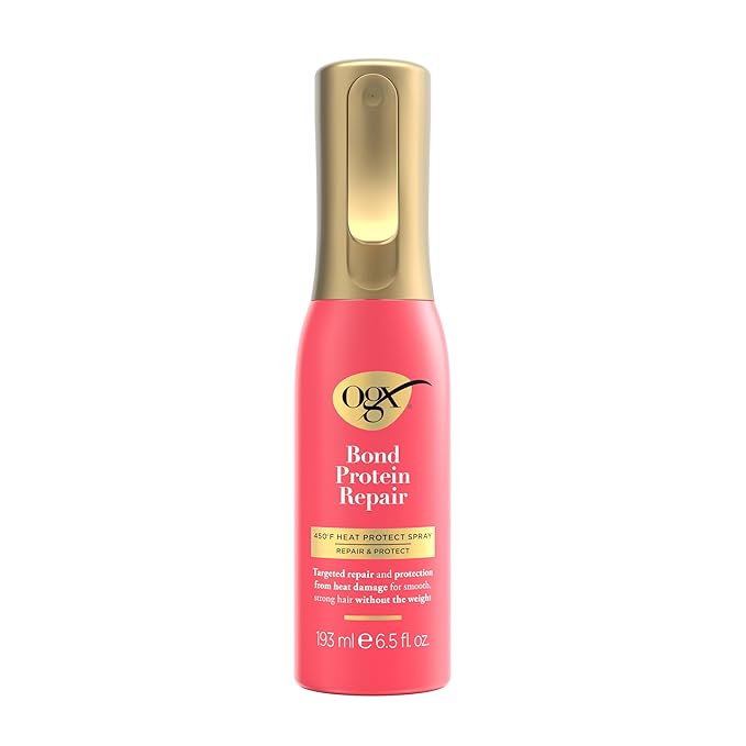 OGX Repair & Protect Bond Protein Repair 450°F Heat Protect Spray, Weightless Repair Mist for Nonstop Damage Protection* for All Hair Types, Heat Spray Preps Hair for Styling, 6.5 fl. oz