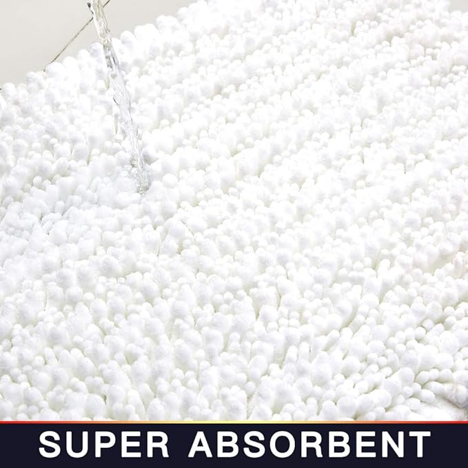 Walensee Bathroom Contour Rug Non Slip Toilet U Shaped Bath Mat (20x24, White) Water Absorbent Super Soft Shaggy Chenille Machine Washable Dry Extra Thick Perfect Absorbant Best Plush Carpet