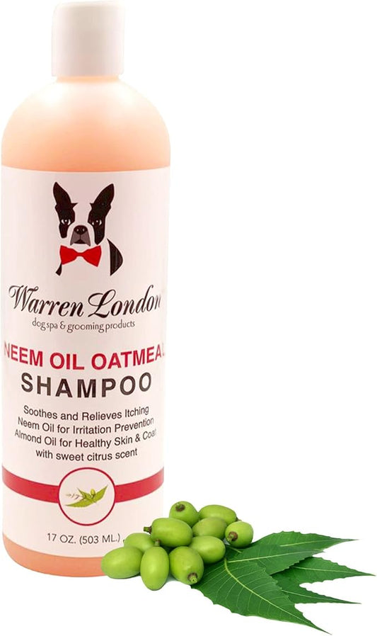 Warren London Neem Oil with Oatmeal Dog Shampoo - Deep Cleansing & Moisturizing for Sensitive Skin - Itch Relief & Odor Control - Made in USA - 17 oz