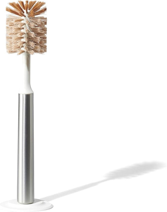 Ionic Bottle Brush, Magnetized to Stand Upright, Stainless Steel with Replaceable Head, Silver