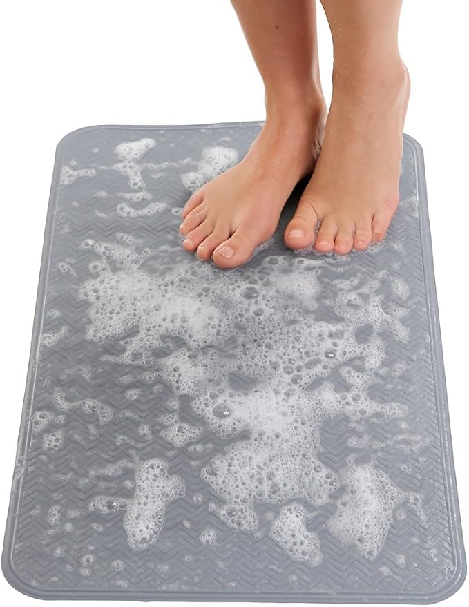 ENKOSI Non Slip Bath Mat for Tub and Shower Floors – Anti Slip Shower Mat with Secure Suction Cup Grip – Soft Grey Bathtub Mat for Inside Bath Tub and Smooth Bathroom Stalls (28x16 Gray)