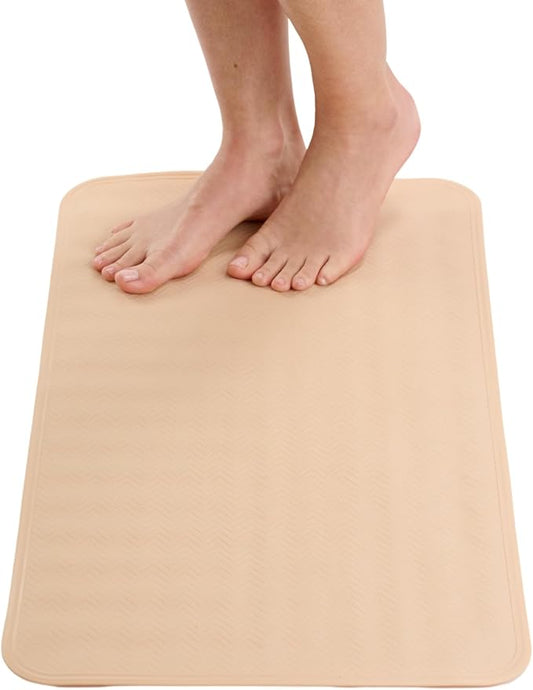 ENKOSI Bath Mat for Bathtub and Shower Floors - Non Slip Shower Mat – Anti Slip Tub tub Mat with Strong Suction Cup Grip – Soft, Beige Bathroom Mat for Inside Baths and Showers (28x16 Beige)
