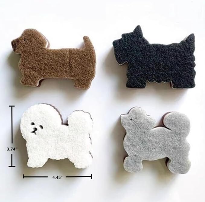 Cute Dog Sponge for Dishes- Soft Scrubber, Three Layer Cleaning Sponge, Non-Scratch Dishwashing Sponge (2pcs)