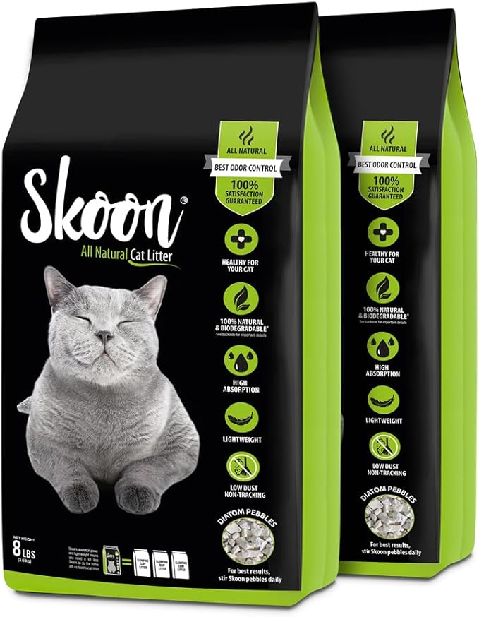 Skoon All Natural Cat Litter (2 Bags) - Original - Lightweight, Low Tracking, Non-Clumping Diatom Pebbles Absorb, Lock, and Seal Waste for Best Odor Control