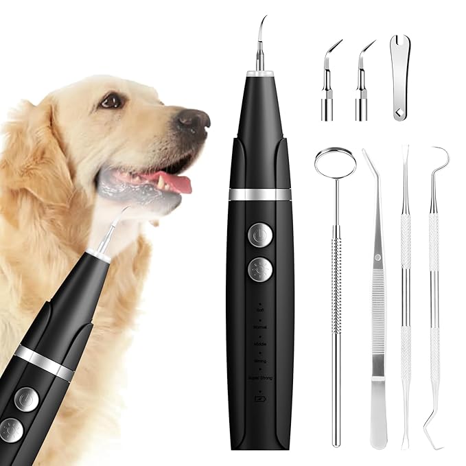 Plaque and Tartar Remover, Dog Ultrasonic Teeth Cleaner Toothbrush for Tartar and Stains with LED Light, 5 Modes Low Noise Sonic Tooth Cleaning Kit Tool for Dogs