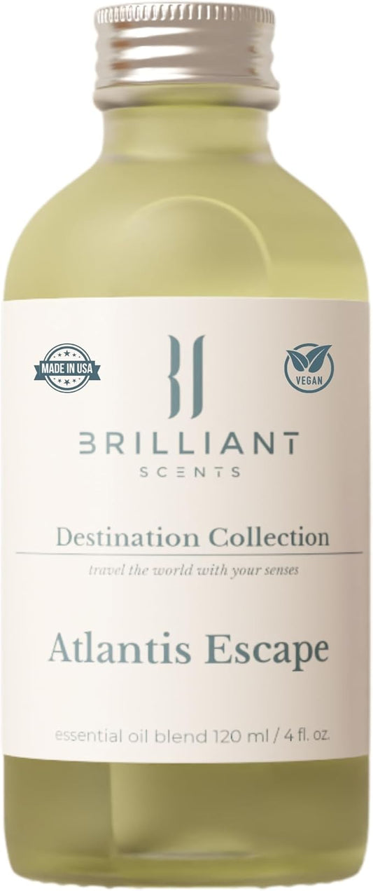 Brilliant Scents Atlantis Escape Fragrance Oil 120ml - Premium Diffuser Oil for Home, Office, Hotels - Long Lasting, Plant-Based, Meets IFRA Standards, USA-Made - Neroli, Orange Blossom, Vanilla