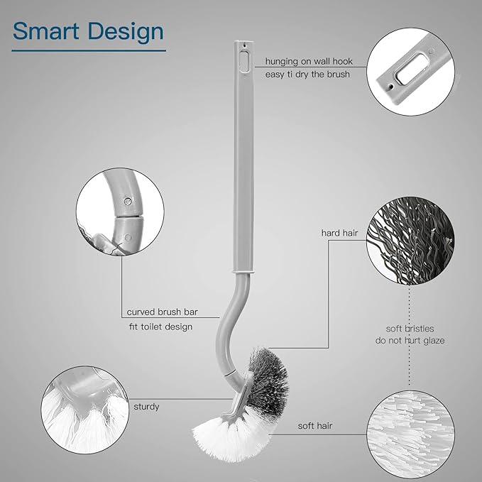 2Pcs Curved Toilet Bowl Brush Without Holder for Bathroom Deep Cleaning, Toilet Brush Durable Under The Rim Household Cleaning Brushes